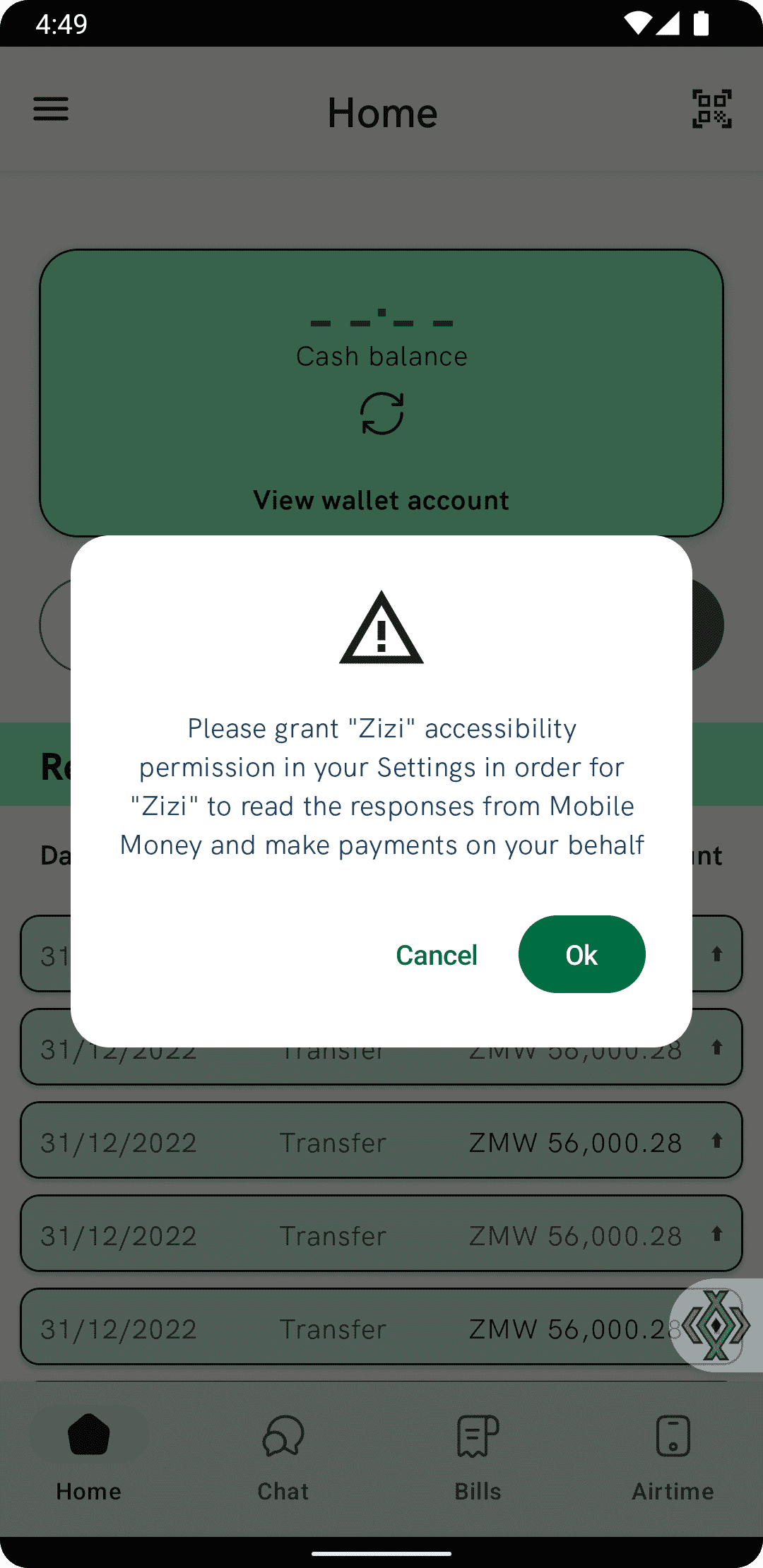 Zizi Request Permission Screenshot